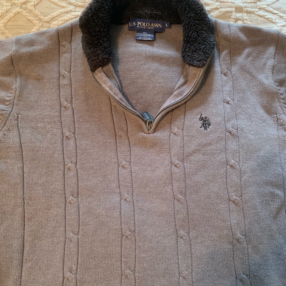 Men’s Polo Quarter Zip Pullover- Grey- Sz Large